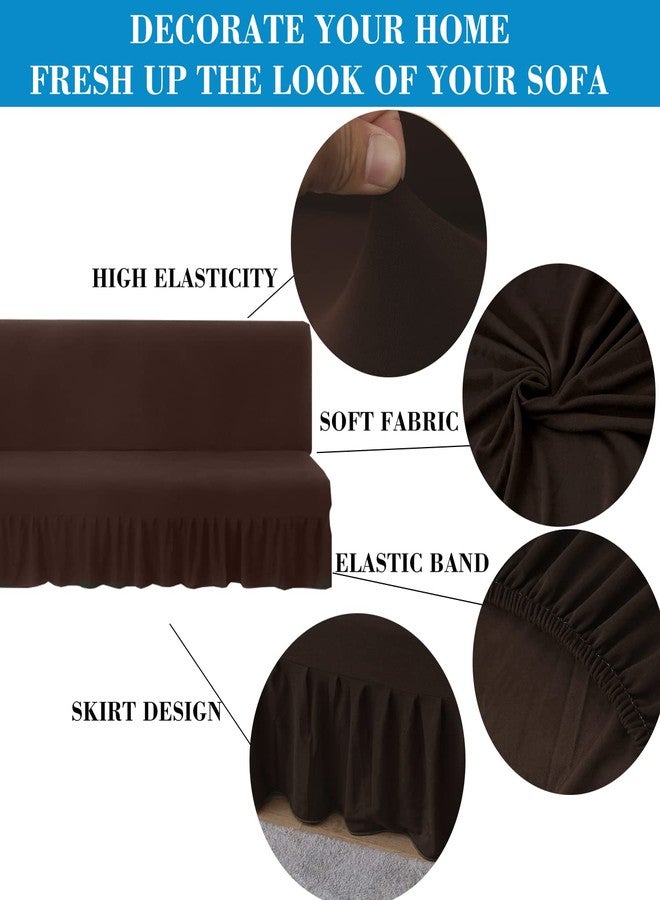 غطاء فوتون - أغطية فوتون مطاطية بدون أذرع، مقاس كامل مع تنورة، غطاء أريكة فوتون مكشكش، غطاء أريكة قابل للغسل وقابل للطي، غطاء أريكة فوتون ناعم، غطاء قابل للإزالة مع قاعدة مطاطية للأطفال والحيوانات الأليفة (لون قهوة) - Image 5